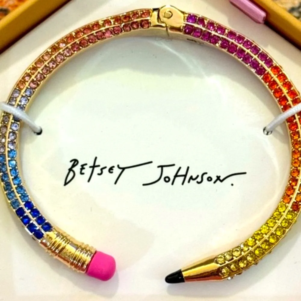 New Betsey Johnson Back to School Rainbow Glitter Pencil Bangle Bracelet - Picture 11 of 14